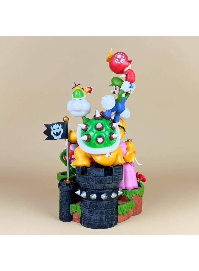 Super Mario Anime Figure Model of Mario with Red Mushroom, Green Mushroom and Princess in Combo Scene.  Desktop Decoration Ornament, Ideal Birthday Gift, Collectible Action Figure Toy 28 cm - Image 3